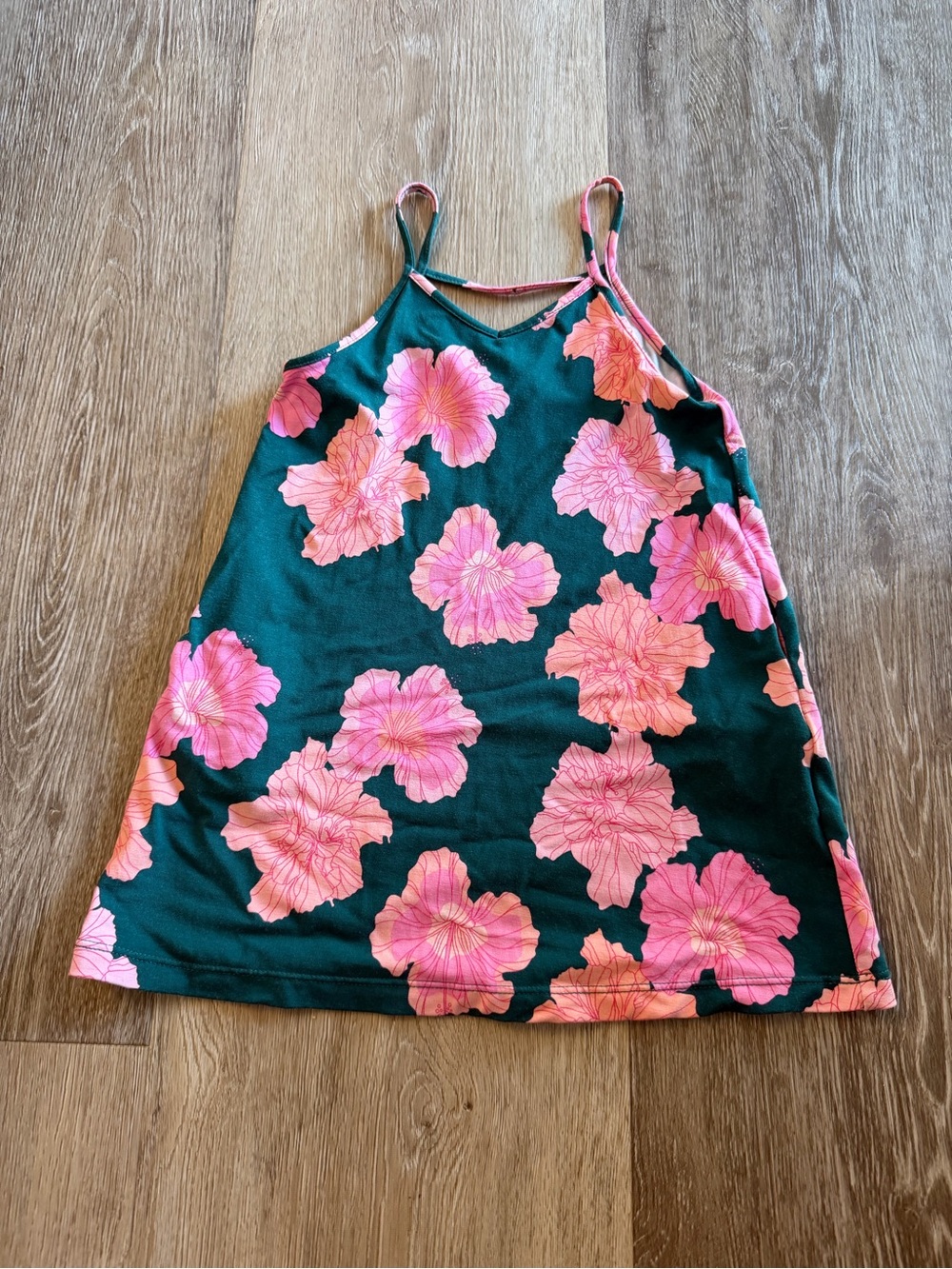 Ava Sky Dark Green Tank Dress with Pink Floral Print